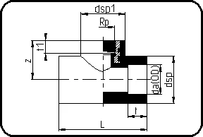 Adapter T-komad, sa metalnim ženskim navojem, klasa1-10bar klasa2-8bar, mufno zavarivanje, PPR siva – kod 097