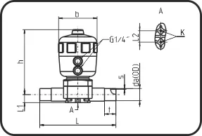 Membranski ventil pneumatski, otvara se elastičnošću, EPDM/PTFE membrana, Čeono + IR zavarivanje, ECTFE prirodna – kod 341.1