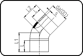 Luk 45°, 100mm produžen sa obe strane, brizganje+zavarivanje, čeono + IR zavarivanje, PVDF prirodna – kod 001.20