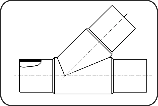 T-komad 45°, dugi trn, W/P-TW, brizganje, čeono + elektrofuzijsko zavarivanje, PE 100-RC crna – kod 036