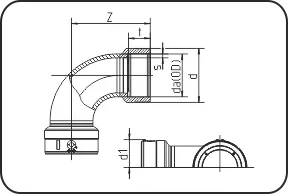 E-koleno 90° sa E-Spigot spojnicama, MOP voda 16bar/gas 10bar, W/P-TW, brizganje+zavarivanje, elektrofuzija, PE 100-RC crna – kod 171.2